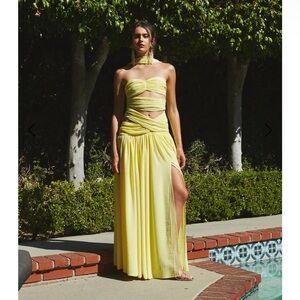 Delfi Collective Soleil Cutout Twist Scarf Dropped Waist Chiffon Dress in Lemon